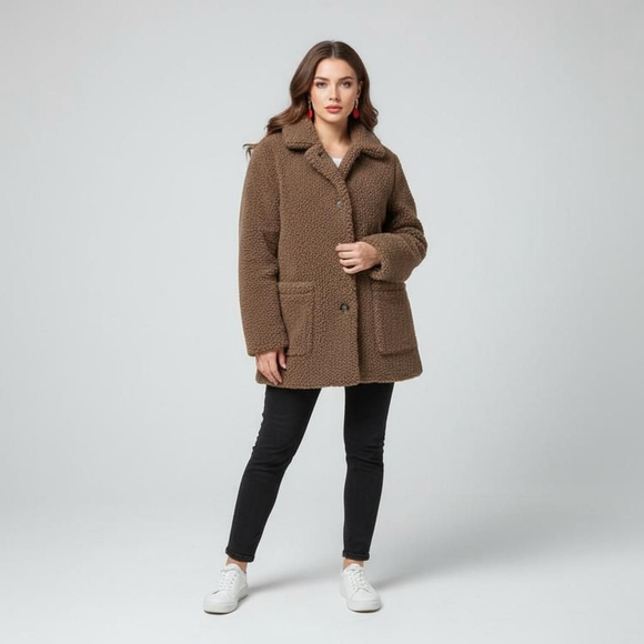 Anthropologie Bernardo XL Brown Faux Sherpa Barn Coat Cozy Teddy Jacket For Fall - Picture 1 of 9
